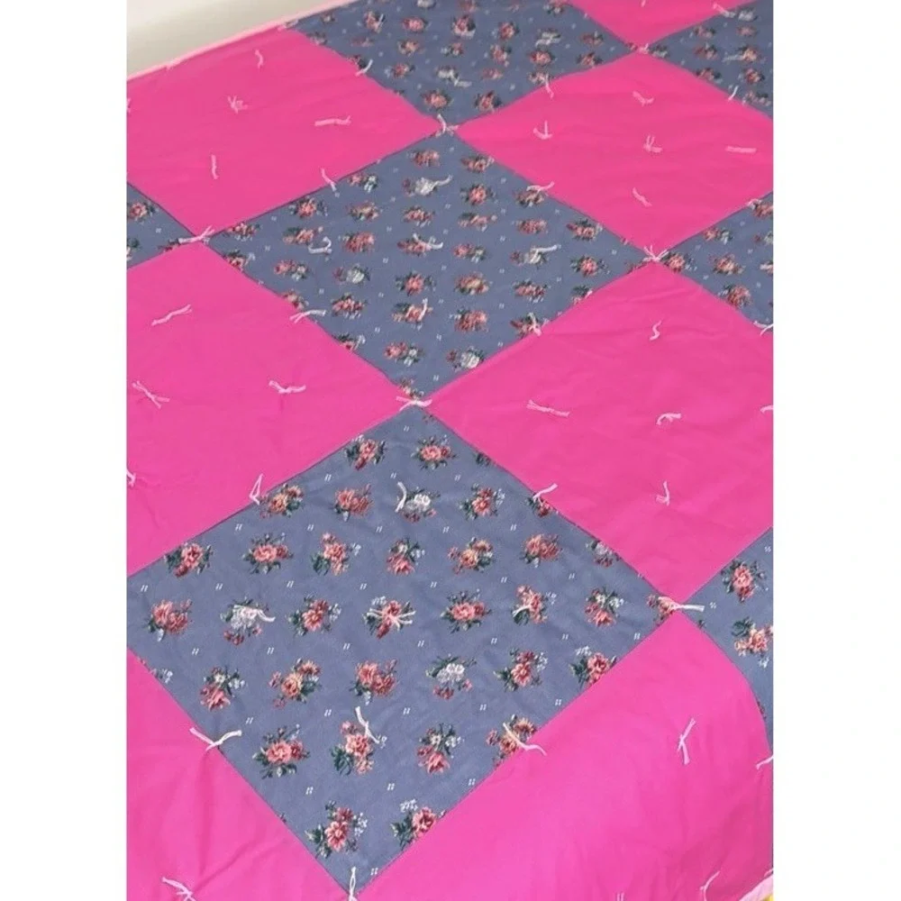 Handmade Quilt 69 By 47 Pink Blue Floral Retro New Cottage Grandmacore Blanket